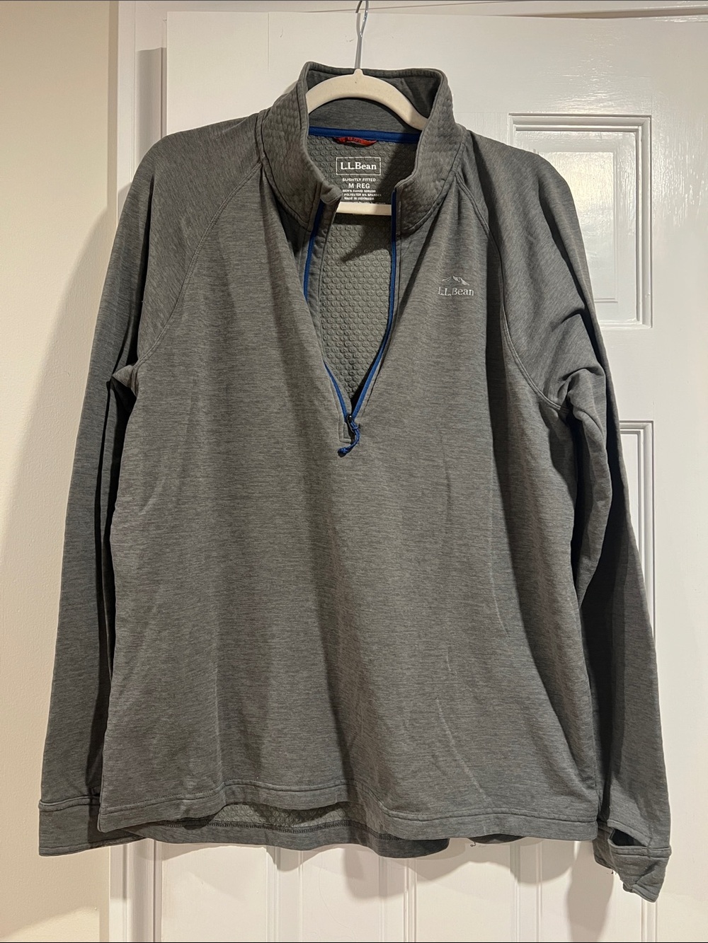 L.L. Bean Men's Gray Lightweight Quarter-Zip with Blue Trim